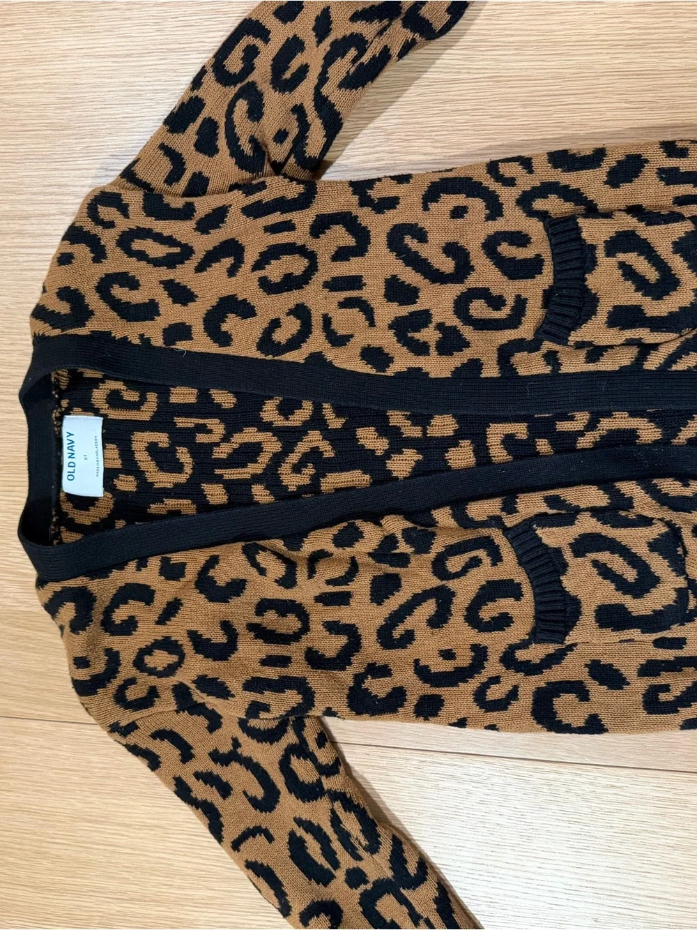 Old Navy Brown and Black Leopard Print Kids Sweater Jacket